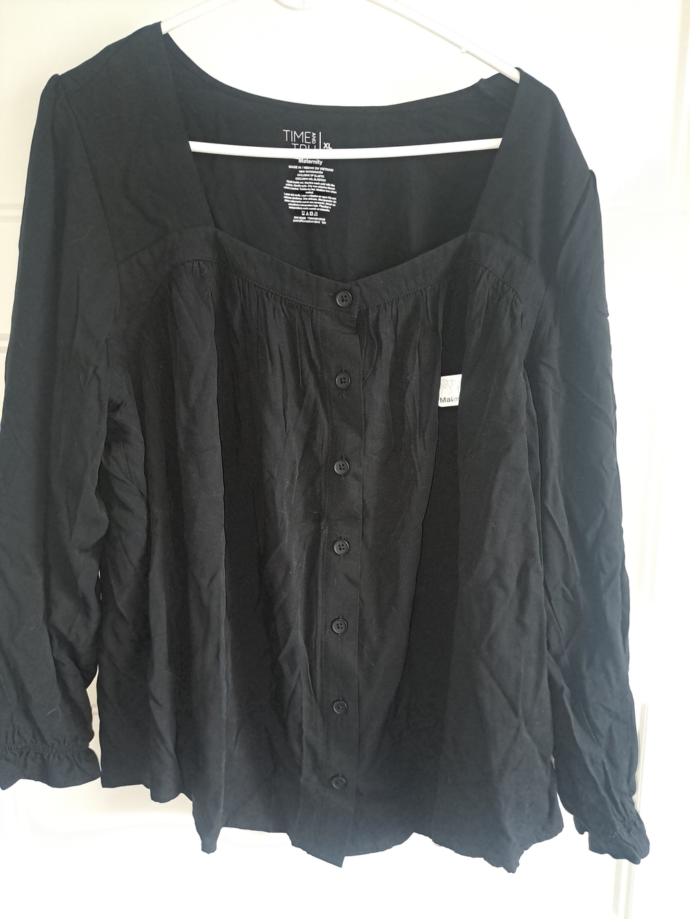 Maternity Time and Tru Black Button-Front Blouse